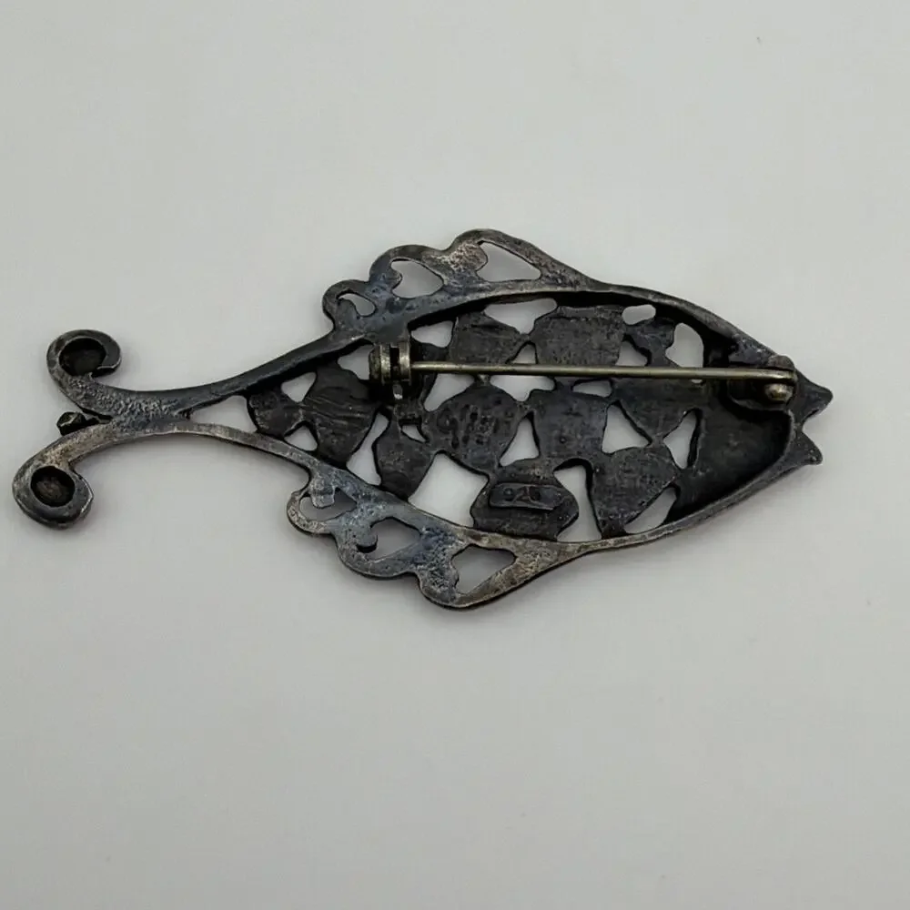 Vintage Sterling Silver Openwork Fish Brooch Pin Marked 925 Whimsical 14.7g